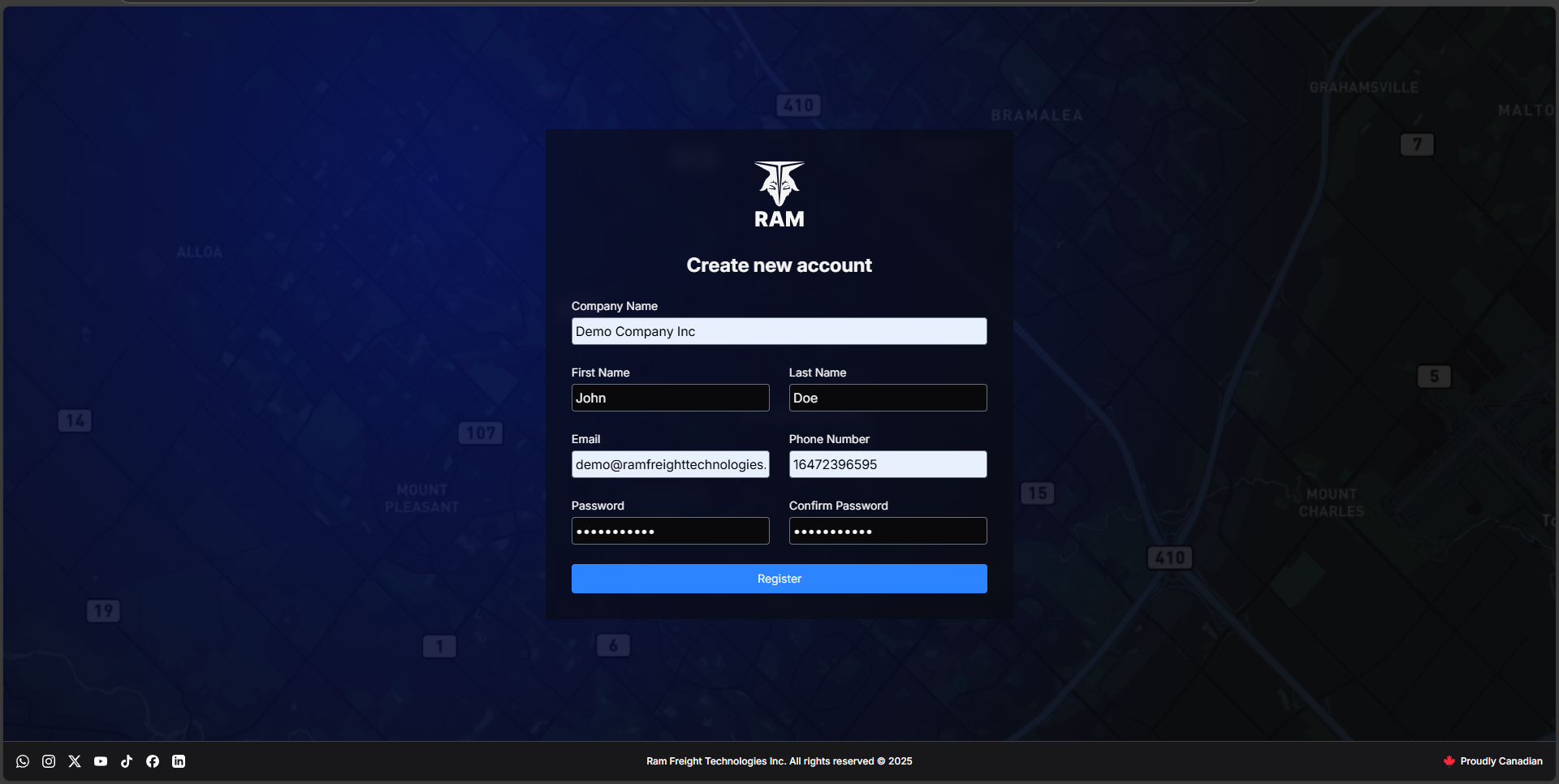 Fill in the Registration form screenshot