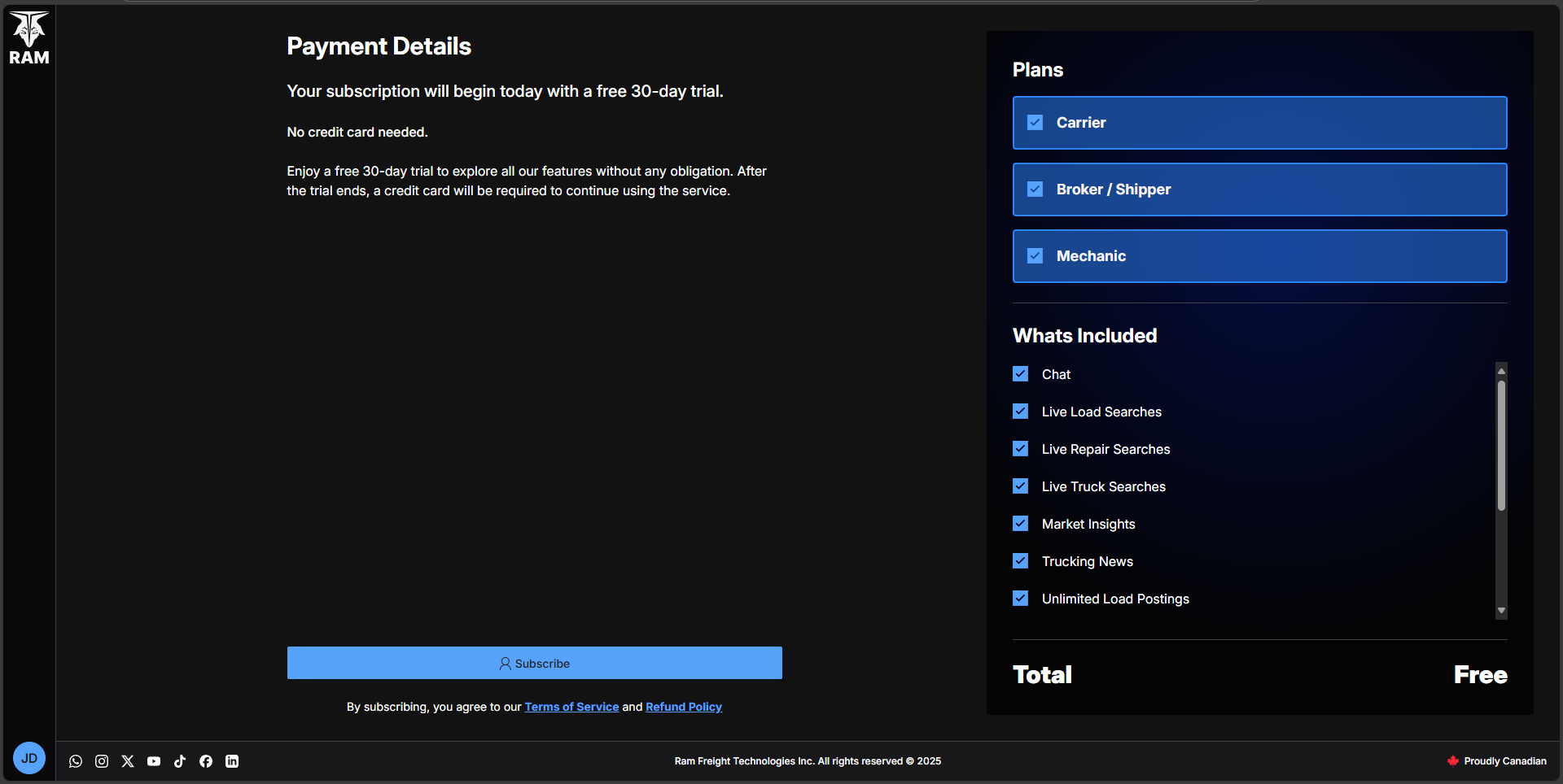 Select subscription plan screenshot